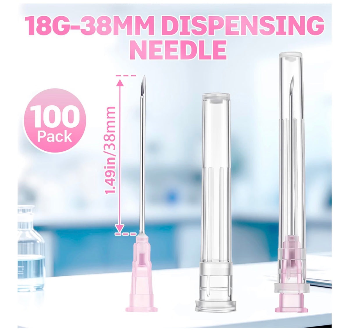 18G x 38mm Disposable Dispensing Needles – 100 Pack
